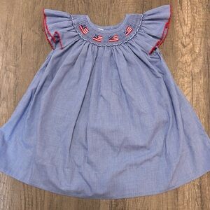 Petit Bebe Blue Smocked Dress American Flag Fourth of July 24M